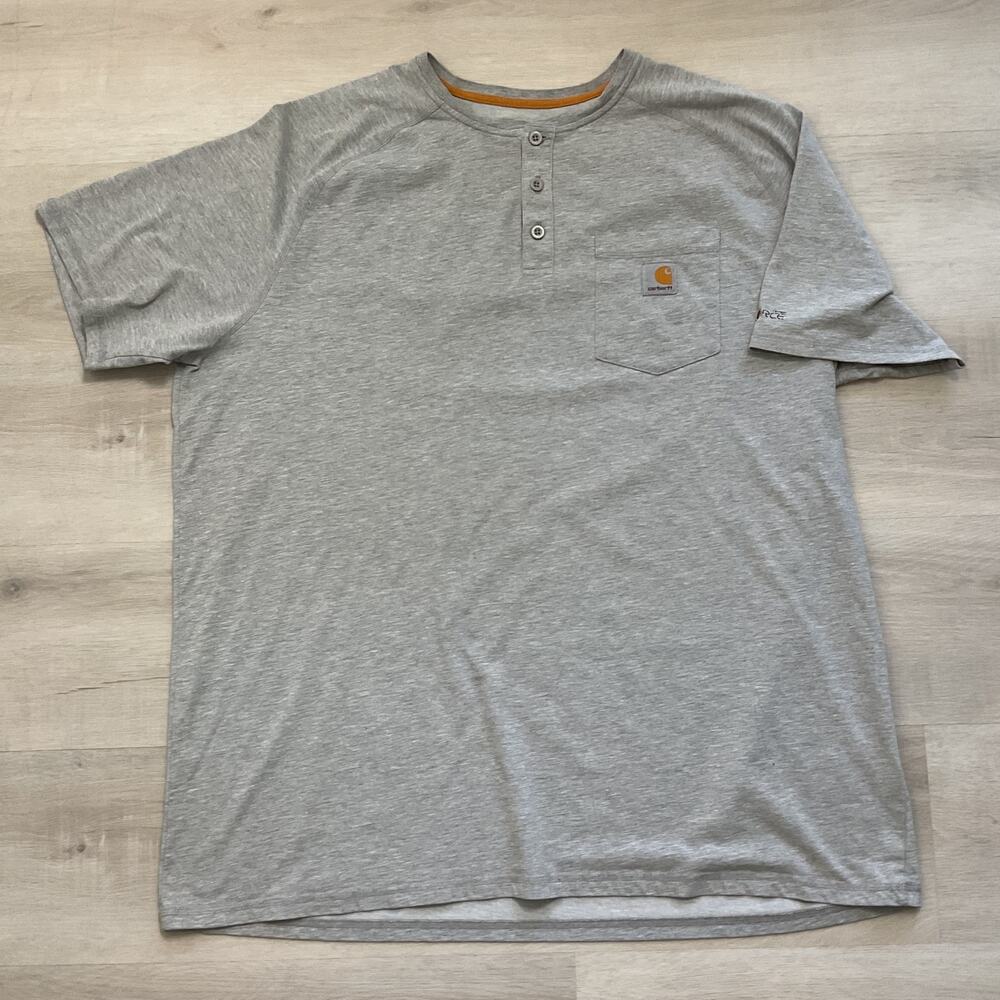 Carhartt Force Relaxed Fit Raglan Pocket Button up Tee Mens 2XL Grey